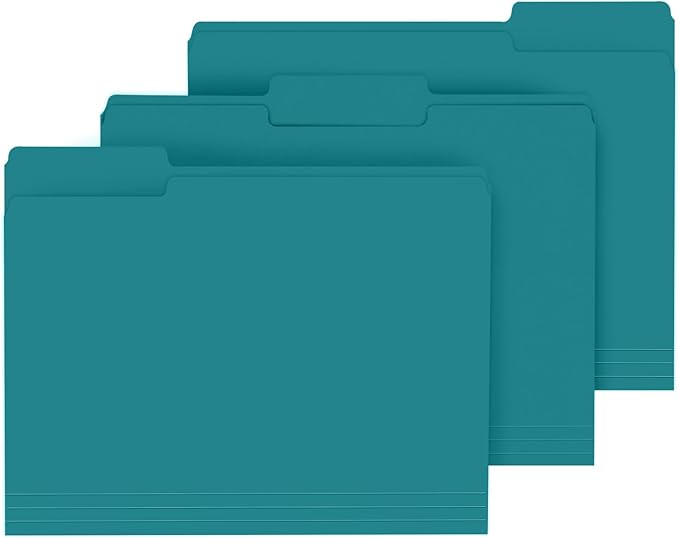 File Folder, PANDRI 120 Pack File Folder, 1/3 Cut Tab, Letter Size, Filing Folder for Office School Business, Turquoise