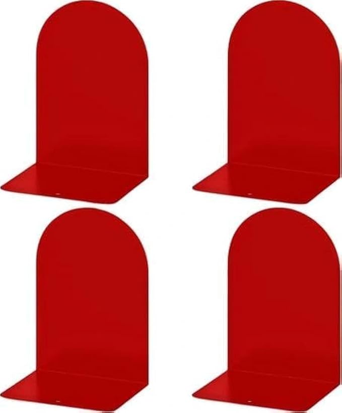 Lulonpon 4 Pieces Book Ends, Bookends, Books Stand, Metal Bookend for Shelves, Red Book Ends for School, Library, Desktop Organizer
