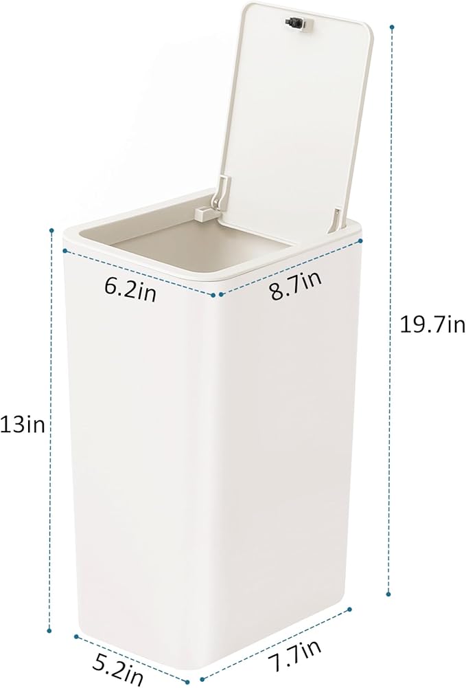 TIPGO Bathroom Trash Can with Lid, 10 Liter/ 2.6 Gallon Slim Garbage Can, Small Trash Bin Waste Basket with Pop-Up Lid for Kitchen, Bedroom, Living Room, Office (2 Pack, White)