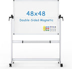VIZ-PRO Double-Sided Mobile Whiteboard, 48 x 48 Inches, Magnetic Rolling Dry Erase White Board on Wheels with Aluminium Frame and Stand 4' x 4'