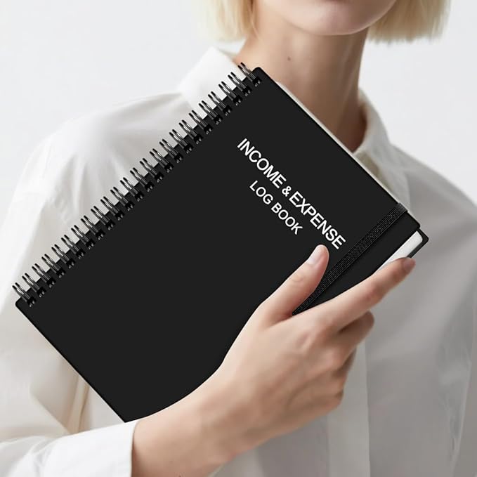 Heveboik Income & Expense Log Book - A5 Income and Expense Tracker for Small Business, Accounting Bookkeeping Tracking for Woman and Man, 5.8" x 8.3", Black
