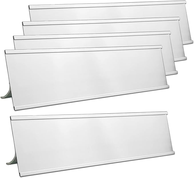 5 Pack 2" x 8" Aluminum Desk Name Plate Holders,Office Business Desk Sign Holder for Meeting Room or Other Business Event (Silver)
