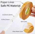 MILEQEE Double Sided Tape Heavy Duty, 0.59" x 66FT, Universal High Tack Strong Wall Adhesive with Fiberglass Mesh, Super Sticky Resistente Clear Tape, Easy Use Mounting Tape for School Office Home