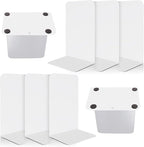 VONDERSO Metal Bookends, 4 Pairs White Metal Book Ends Heavy Duty for Shelves Decor Home Office, Unique White Bookends Supports Anti-Slip for Kids