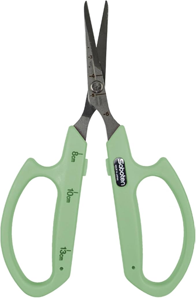 Saboten Stainless Steel Straight Blade Trimming Scissors Green PT-12 160mm Precision Gardening Bonsai and Floral Shears Made in Japan