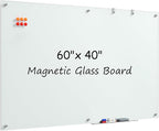 MaxGear Glass Whiteboard, Tempered Magnetic Dry Erase Board 60 x 40 Inch, Frameless Wall Mounted, Office Classroom Conference Room Home Use, Includes Markers, Eraser, Magnets & Mounting Kit
