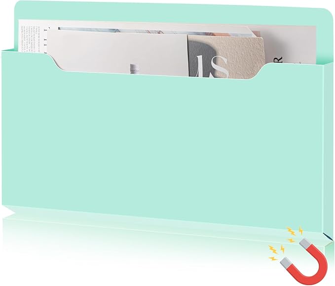 Feifeiya Magnetic Pocket File Holder Large File Folder Organizer Paper Mail Letters Holder Wall Hanging Office Supplies for Refrigerator Whiteboard Cabinets(13.8 x 8.3 Inch,Horizontal,Mint Green)