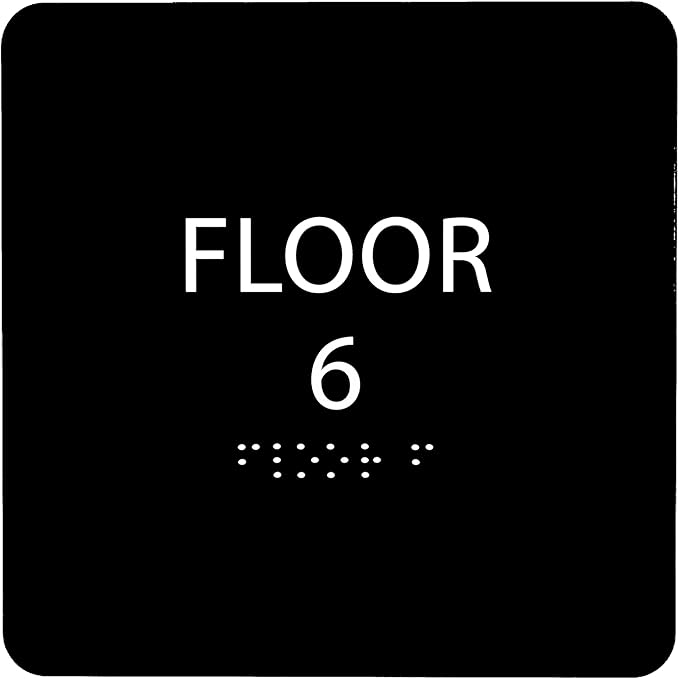Black ADA Floor 6 Sign with Braille – Made from Durable Acrylic and Ready to Mount
