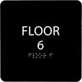 Black ADA Floor 6 Sign with Braille – Made from Durable Acrylic and Ready to Mount