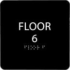 Black ADA Floor 6 Sign with Braille – Made from Durable Acrylic and Ready to Mount