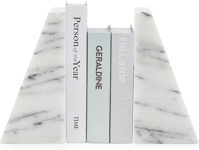 Fox Run Triangular 100% Natural Polished White Marble Bookends 4 x 3 x 6 inches