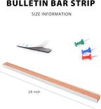 Corksidol Bulletin Bar Strip, Cork Board, Cork Strips, 24" x 1", Classroom, Office, Walls, Cubicle, Aluminum Frame,2 Pack, Silver