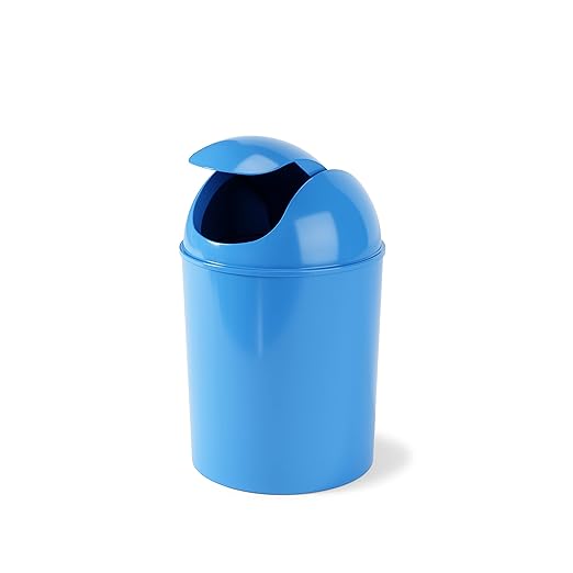 Umbra 1.25 Gallon Mini Waste Can with Removable Swing-Top Lid - Small Garbage Bin for Kitchen, Bathroom, Bedroom, Office - Compact Trash Can Fit Under Tables & Counters - Sky Blue