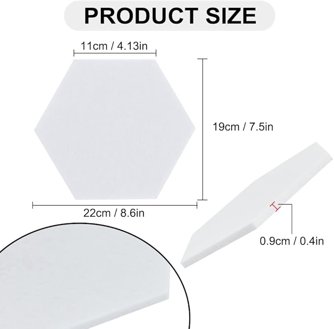 Vuzvuv 6 Pcs Hexagon Bulletin Board with 50 Pushpins & Sticky Note Adhesive Cork Board for Wall，Felt Pin Board for School，Office Decor（White）