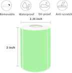 2×3 Inch Green Removable Thermal Labels,Self-Adhesive Square Direct Thermal Labels,300 Sheets per Roll with Perforated Lines