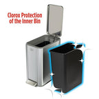 Clorox Slim Trash Can - 2.6 Gallon (10 Liter) Small Metal Trash Can with Soft Close Lid, Step Pedal, Removable Bucket - Stainless Steel Waste Bin for Narrow Spaces, Bathroom, and Office