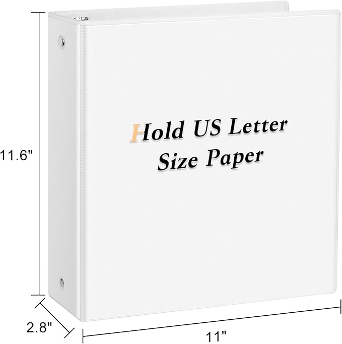 CIXILDTS 2" 3 Ring Binder, Standard 2-inch Round Ring Binder Fit Letter Size Paper, Presentation View Binders, White, 6-Pack