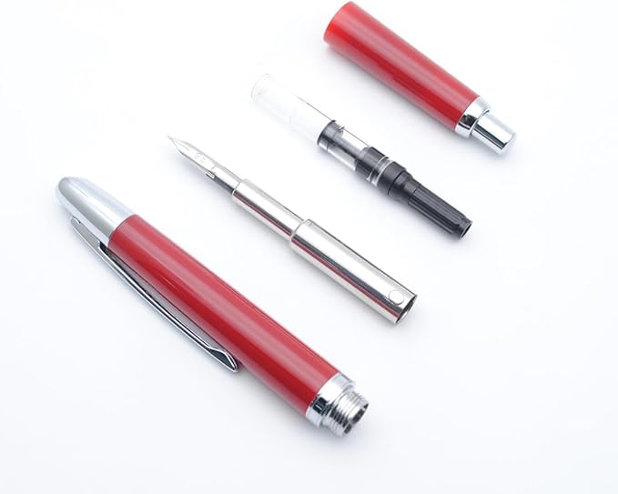 JINHAO 20 Press Fountain Pen, Retractable Capless Resin Pen with Ink Converter (F Nib 0.5mm, Wine Red)