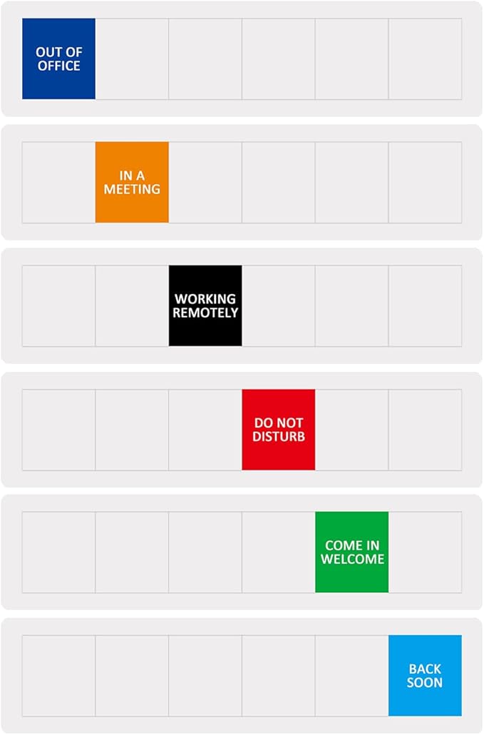 Office Door Sign,Do Not Disturb/Come in Welcome/Out of Office/in a Meeting/Working Remotely/Back Soon Sign,Let Others Know Before Entering,6 Status Privacy Door Signs Available and Away for Conference Room & Meeting-Acrylic,(10" X3",Silver)
