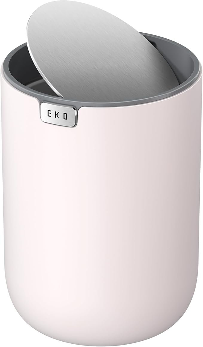 EKO Fandy 0.58 Gal/2.2L Mini Trash Can with Lid, Swing-Top Desktop Trash Can for Bathroom, Countertop, Vanity, Desk or Office, Small Garbage Bin (Pink)