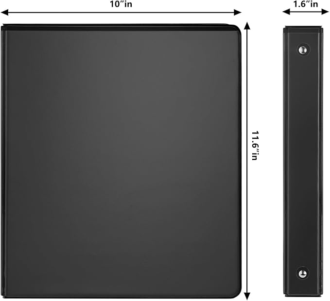 COMIX Sturdy 3 Ring Binder 1 inch with Clear View Cover, 1" Round Ring View Binder, PVC-Free, 2.4mm-Thick, 200 Sheets Capacity of US Letter Size Paper, Office ＆ School Supplies, Pack of 12 (Black)