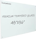 Magnetic Glass Writeboard 48"X36" Premium Tempered Dry Erase Boards Wall Mounted Frameless Whiteboard Bulletin Message Boards (White)