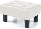BRIAN & DANY Small Foot Stool, Leather Foot Stools with Legs, Stable Small Footstool for Living Room, White