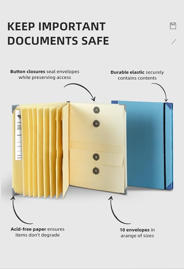 The Life Book Document Organizer - Binder for Important Documents, Document Organizer Foliofor Bills Checks Birth Certificates etc (Khaki)