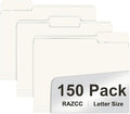 File Folder, RAZCC 150 Pack 1/3 Cut Tab File Folders Letter Size, Folders for Dcouments, Folders with Tab Great for Organizing and Easy File Storage, White