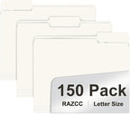 File Folder, RAZCC 150 Pack 1/3 Cut Tab File Folders Letter Size, Folders for Dcouments, Folders with Tab Great for Organizing and Easy File Storage, White