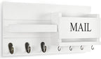 Lwenki Mail Organizer for Wall Mount – Key Holder with Shelf Includes Letter Holder and Hooks for Hallway Farmhouse Decor – Rustic Wood with Flush Mounting Hardware (16.5” x 9.1” x 3.4”) (White)