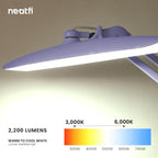 Neatfi XL 2,200 Lumens LED Task Lamp, 20W, 182 Pcs SMD LED, Dimmable, 4 Level Brightness, 3 Light Modes, Desk Light for Home, Office, Workbench (CCT, Lavender)