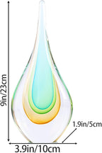 DOVDOV Blown Glass Sculpture, Light Green Glass Art Teardrop Statue, Unique Ocean Themed Decor for Office, Bookshelf, Dresser, Living Room Coffee Table, Fireplace countertop Decor.