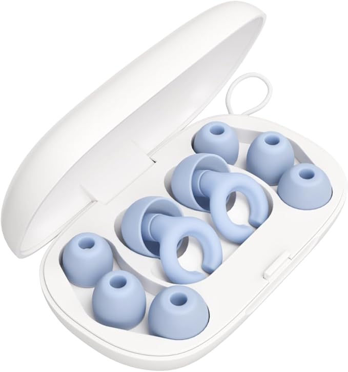 Hush Hoops Ear Plugs, Ultra-Soft Reusable Silicone Plugs with Horseshoe Shape for Comfort, Designed for Sleep and Sound Suppression, 17dB (NRR) Noise Reduction Rating, Blue, 1 Pair with Travel Case