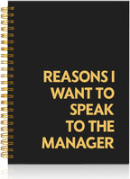 Mhfpl Reason I Want to Speak to The Manager Black Golden Spiral Blank Notebook, Sarcastic Journal Gifts for Leader Best Friend Sister, Humor Office Notebook for Boss Lady Entrepreneur Business Owner