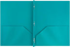 JAM PAPER Plastic Color POP Folders - 2 Pocket Durable Folders with Metal Prongs Fastener Clasps - Teal Blue - Bulk 96/Pack