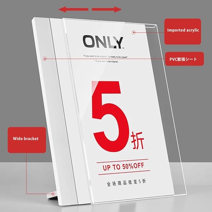 ECKEK Acrylic Sign Holder A3/A4/A5 Menu Displays L Shape Sign Stand Table Top Sign Stand (Horizontal A5 210×148mm/ 8.27×5.83 inches)