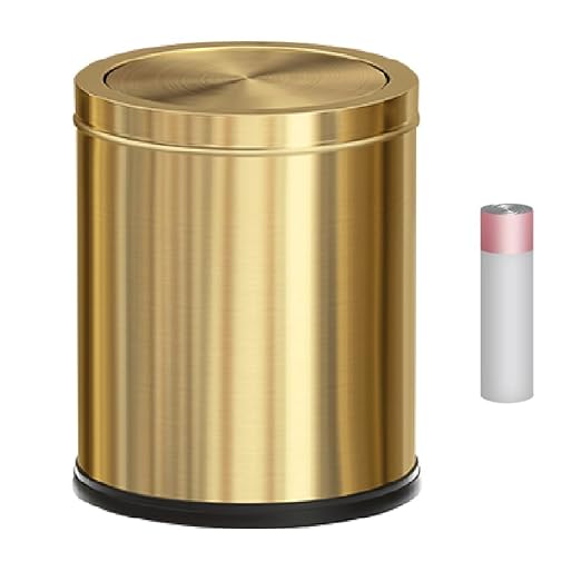YOJIA 4 Gallon Gold Bathroom Trash Can with Lid, Metal Brushed Waste Basket, Modern Garbage Can for Bedroom Powder Room Hotel Living Room Office Home (Gold)