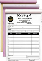 Custom Carbonless Sales Invoice Form Books for Small Business, Personalized NCR 3-Part Receipt Book with Carbon Copies, Cover Add Company Name, Address and Number Printed