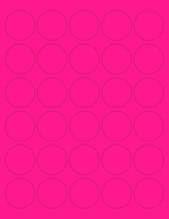 NextDayLabels - 8-1/2 x 11" Neon Color High Light Fluorescent Labels for Laser & Inkjet Printer (Pink Fluorescent, 1.5" Round - 30 Per Page | 750 Labels)