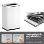 YOJIA 6.6 Gallon/25L Stainless Steel Square Trash Can, Large Capacity Kitchen Garbage Can, Business Trash Bin, Tall, Elegant, White Waste Basket, for Home, Office, Hotel (25LWhite)