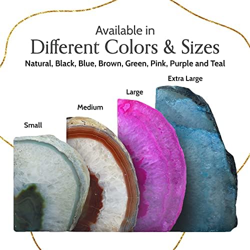 Nature's Decorations Agate Bookends - A Quality Brown Geode with Non-Skid Rubber Bumpers for Shelves, Office, Home Decor - Heavy Duty Cool Crystal Stone (3-4 LB)