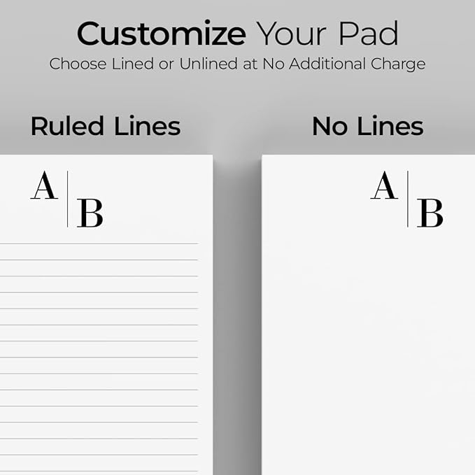 PrintPPS Personalized Monogram Notepads with your 2 Initials Diagonally - 2 Pack Gift Set of 8.5 x 11 @ 50 Sheets Per Pad - Optional Ruled Lines - Custom Stationery For To Do Checklists, and Gifts