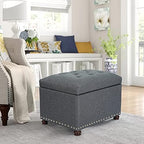 Decent Home 24'' Fabric Ottoman with Storage Rectangle Foot Rest Ottomans Stool for Bedroom Living Room(Gray)