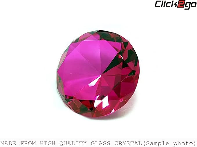 click2go 2” / 60 mm Diamond Shaped Glass Crystal Paperweight – Home Office Decor & Valentine's Day Gift Wedding Favors Centerpieces Decoration with Gift Box (Hot Pink)