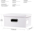 PRANDOM Collapsible Storage Box with Lid [3-Pack] Leather Fabric Foldable Storage Bin Organizer Container Basket Cube with Cover for Home Bedroom Closet Office Nursery White(13.6x9.6x6.9)