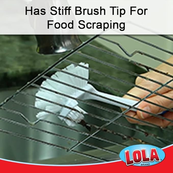 LOLA Pro Utility All Purpose Kitchen Cleaning Brush, 6 Pack, Durable Bristles, Comfort Ergonomic Rubber Non-Slip Grip, Built-in Food Scraper