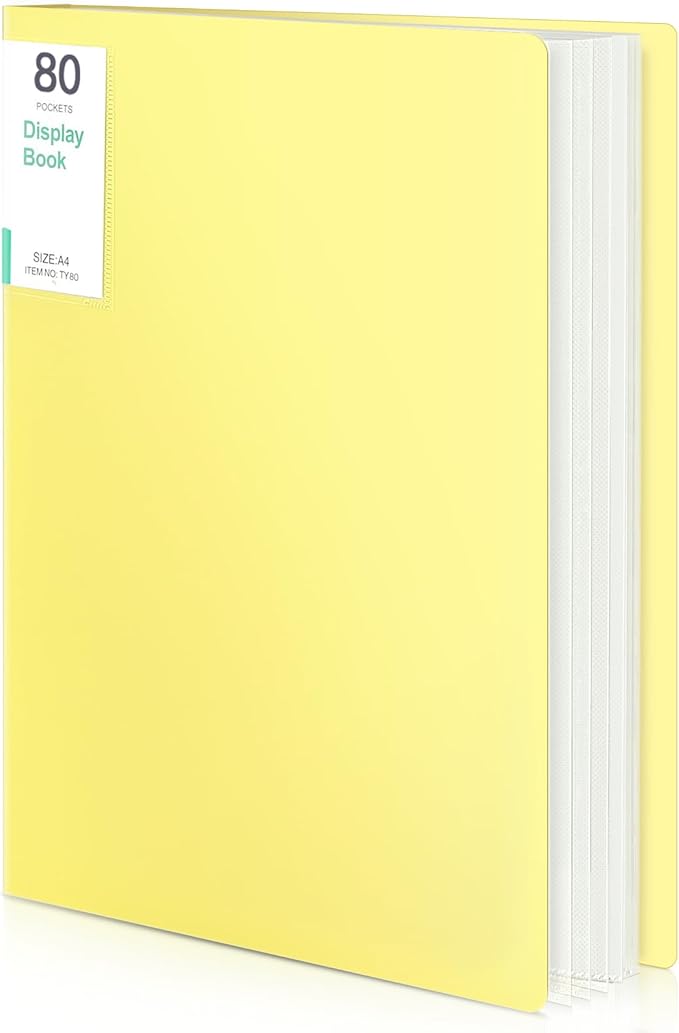 Phyxin Portfolio Binder, 80-Pocket Portfolio Folder 8.5" x 11", Displaying 160 Page Binder with Plastic Sleeves, Plastic Folders for Women & Men, Students, Teachers, Yellow