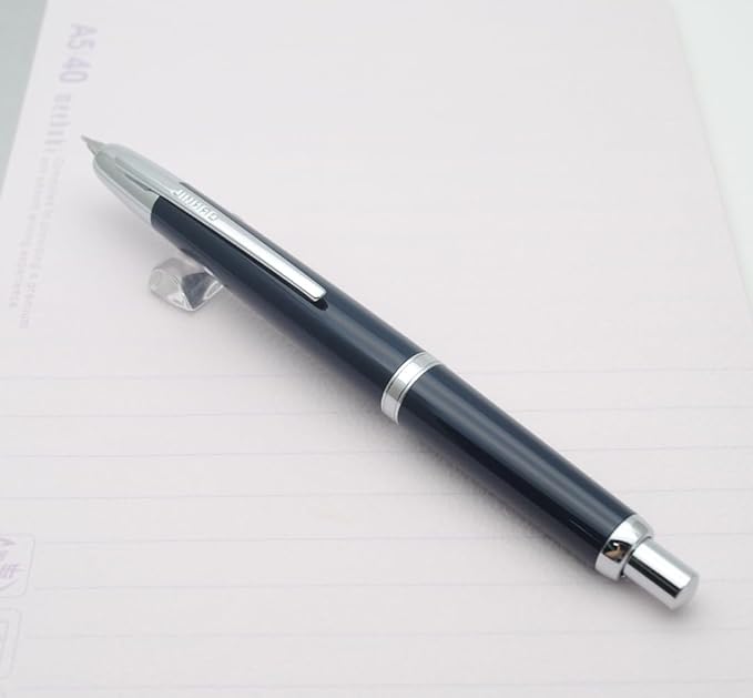 JINHAO 20 Press Fountain Pen, Retractable Capless Resin Pen with Ink Converter (F Nib 0.5mm, Dark Blue)