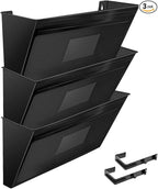 Acrimet Wall Mount Pocket File Organizer Holder Modular Letter Size A4 Plastic (Hangers Included) (Black Color) (3 Pack)